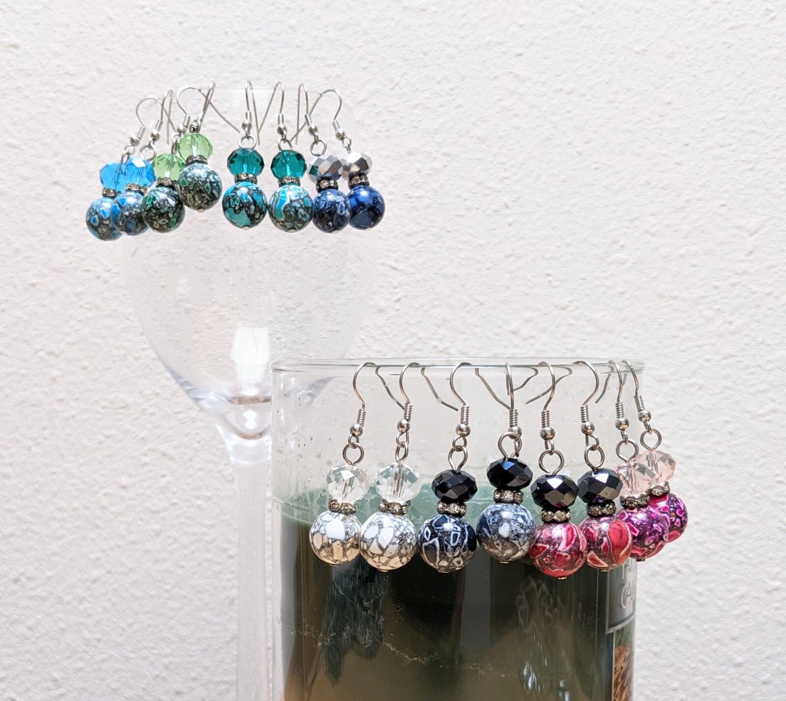 Beaded Stone Earrings Dangle 6 pairs Multi Color Handmade Crystal Daily Wear