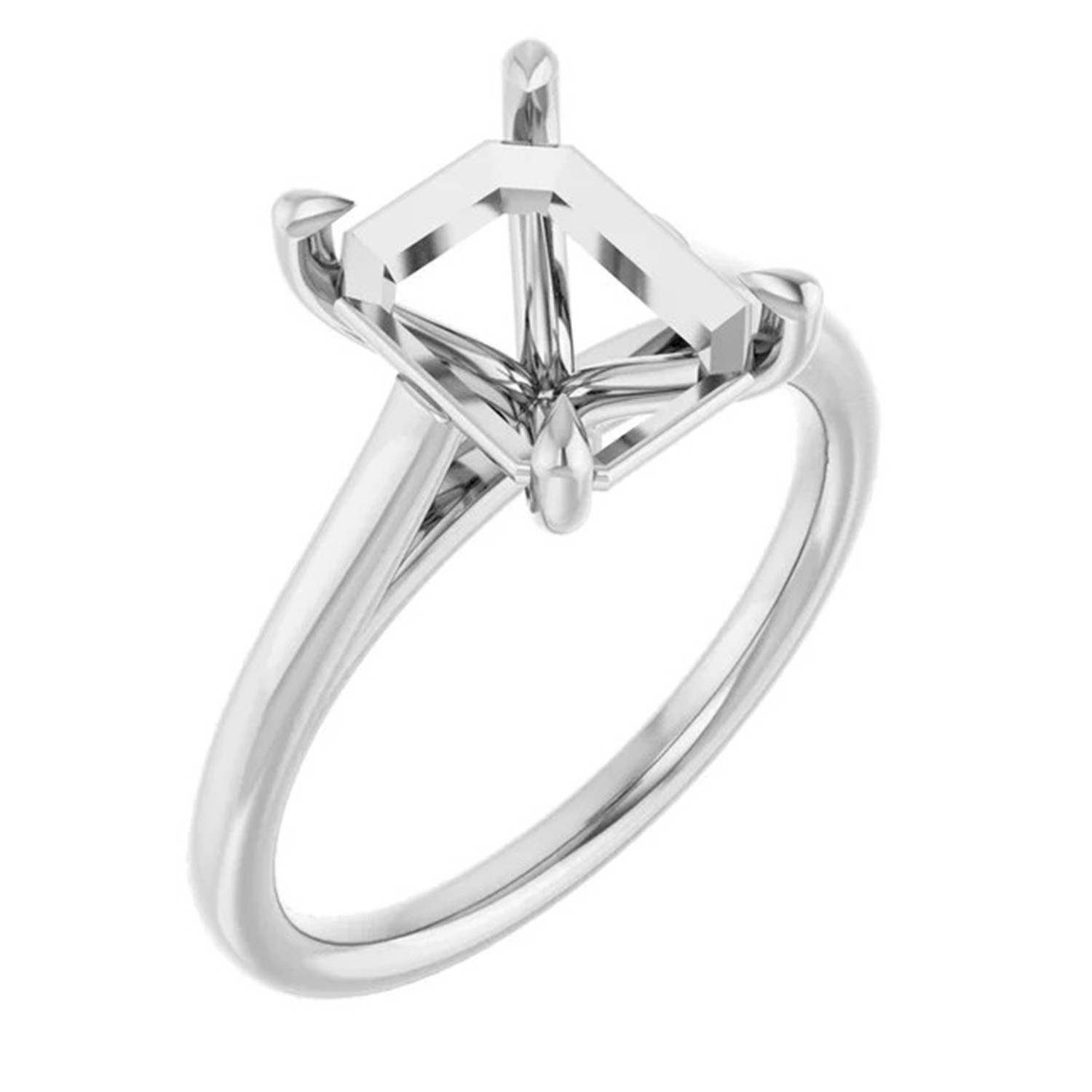 Emerald Cut Ring Mounting 14K White Gold Solitaire Claw Prong Cathedral Setting