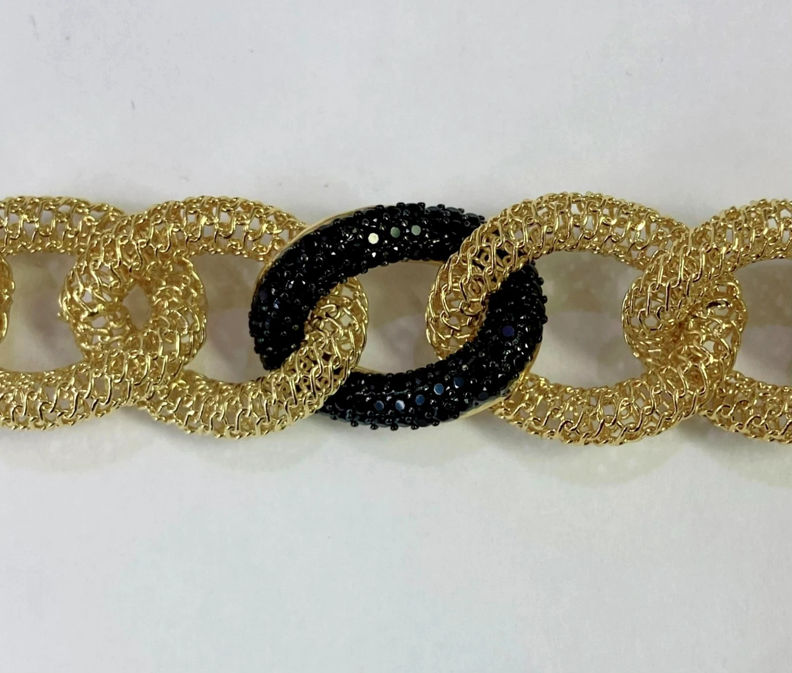 HSN Bellezza 18K Yellow Gold Over Bronze Black Spinel Mesh Link Necklace