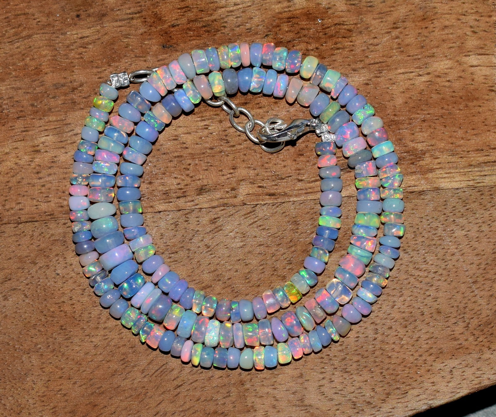 AAA+ Natural Ethiopian Opal Wello Fire Opal Gemstone Beads 16”Necklace 0351