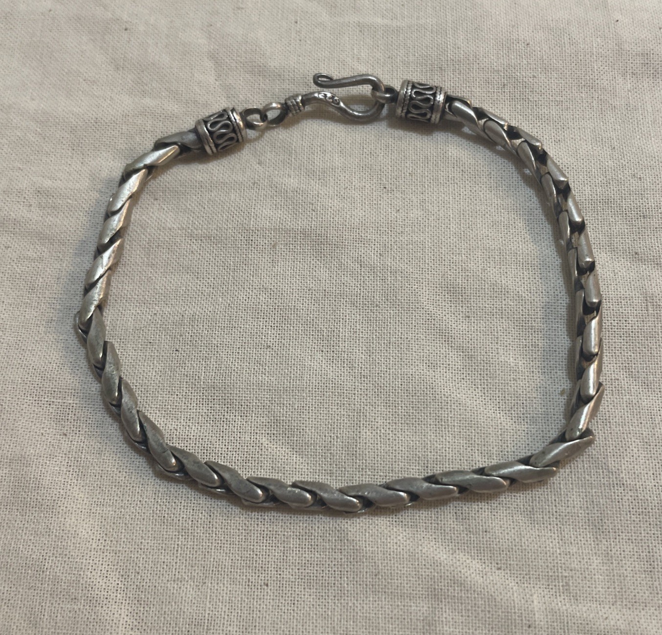 Vintage Estate 925 Sterling Silver Rounded Foxtail Twisted Chain Bracelet 8.5″