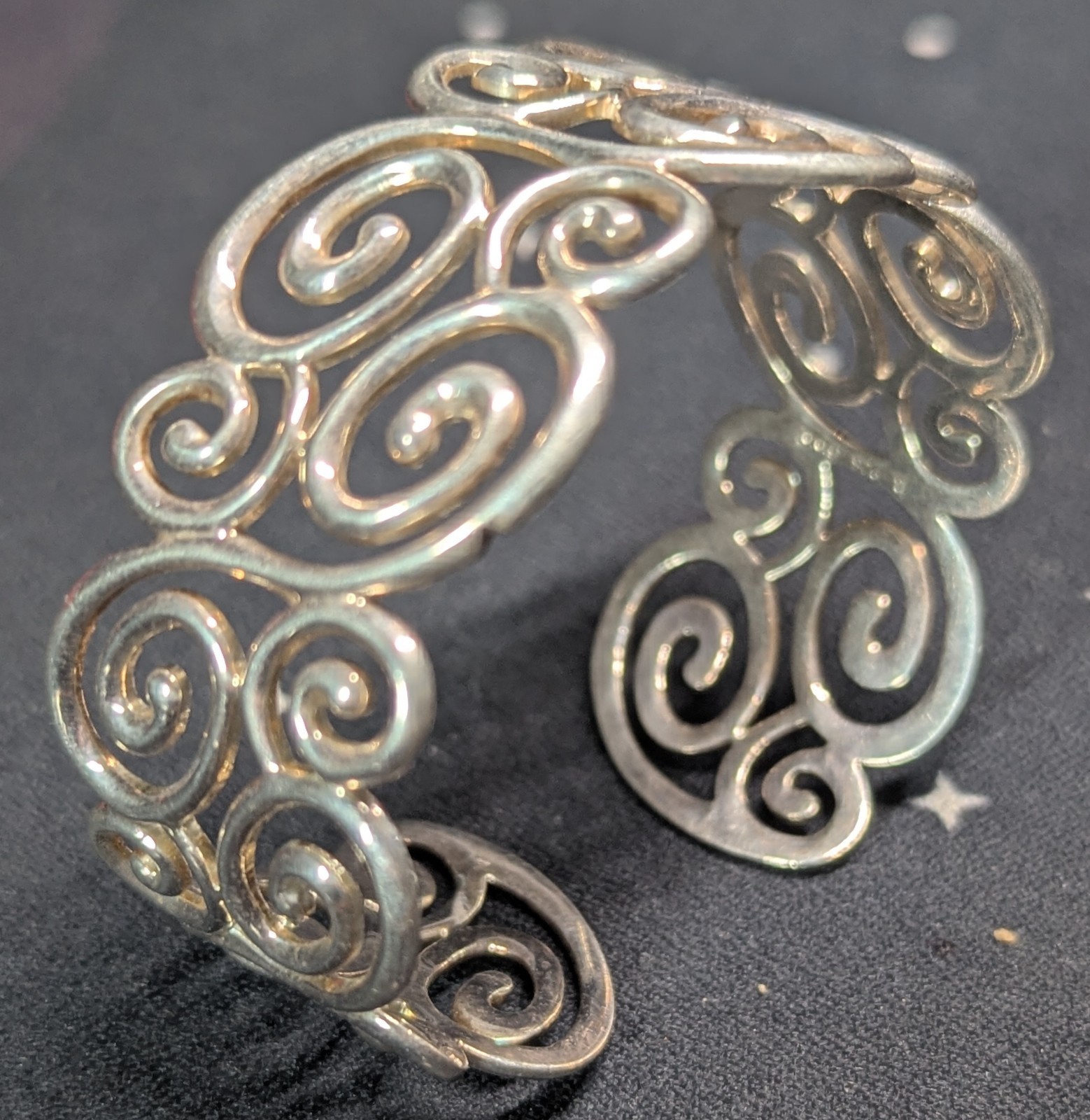 Sterling Silver 925 Ornate Scrollwork Filigree Open Cuff Bracelet 35 grams