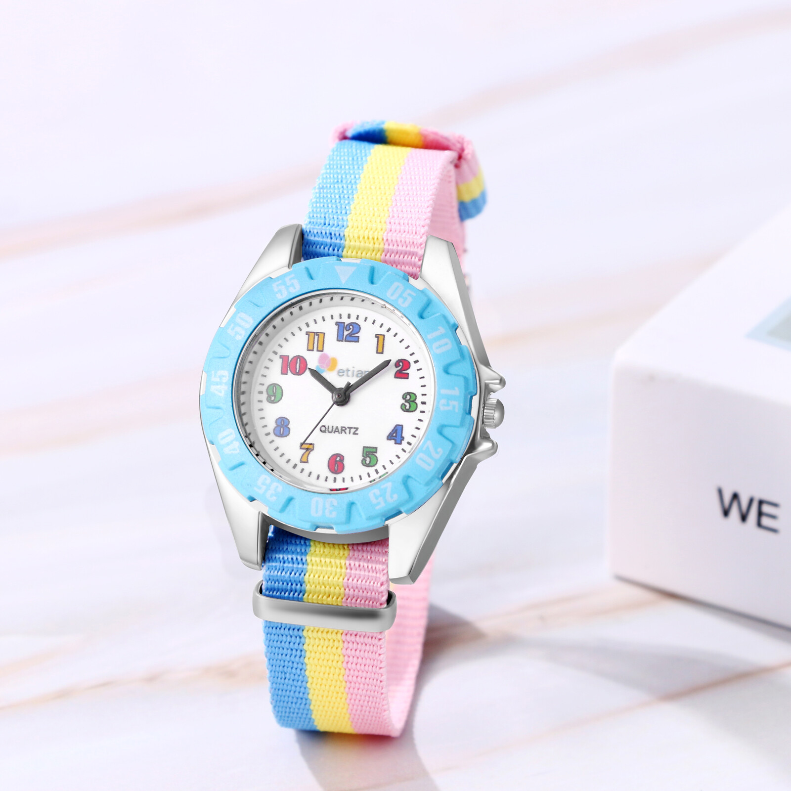 Kids Boys Girls Striped Nylon Strap Watch Quartz Wrist Watches Birthday Gift