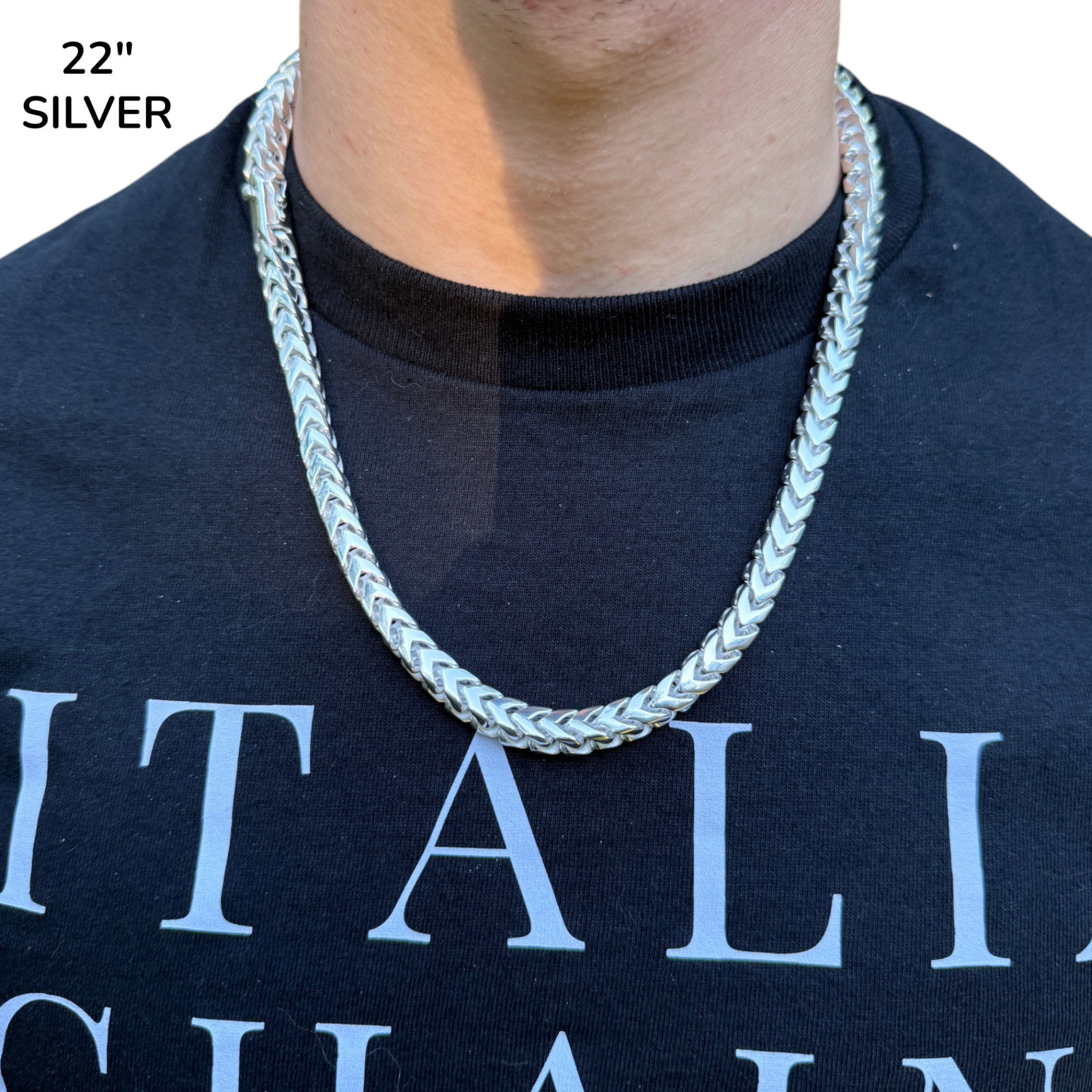 8mm Box Franco Chain Necklace – Solid 925 Sterling Silver Or Oxidized Rhodium