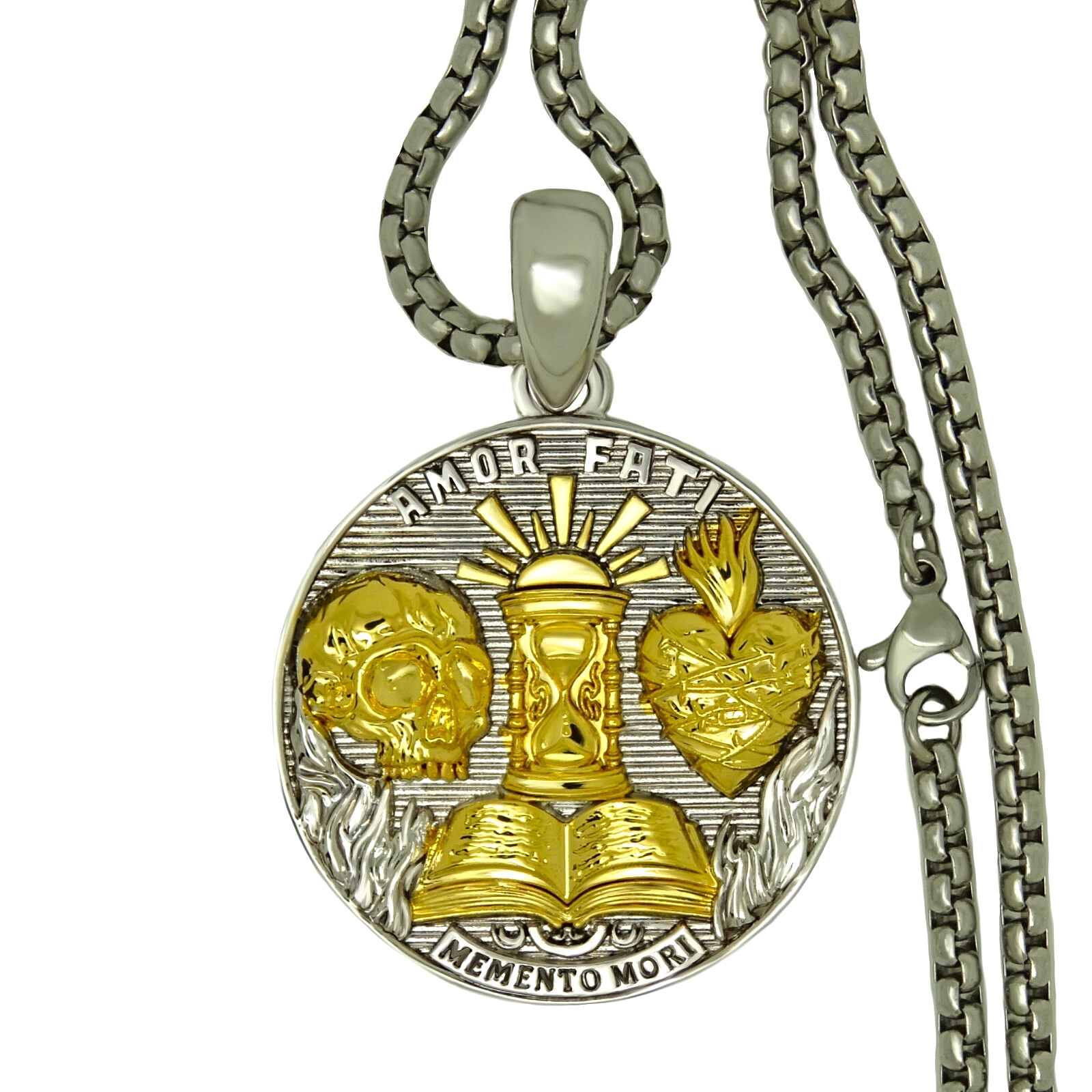 Stoic Medallion Brass Pendant Memento Mori Necklace Amor Fati Gold Plated