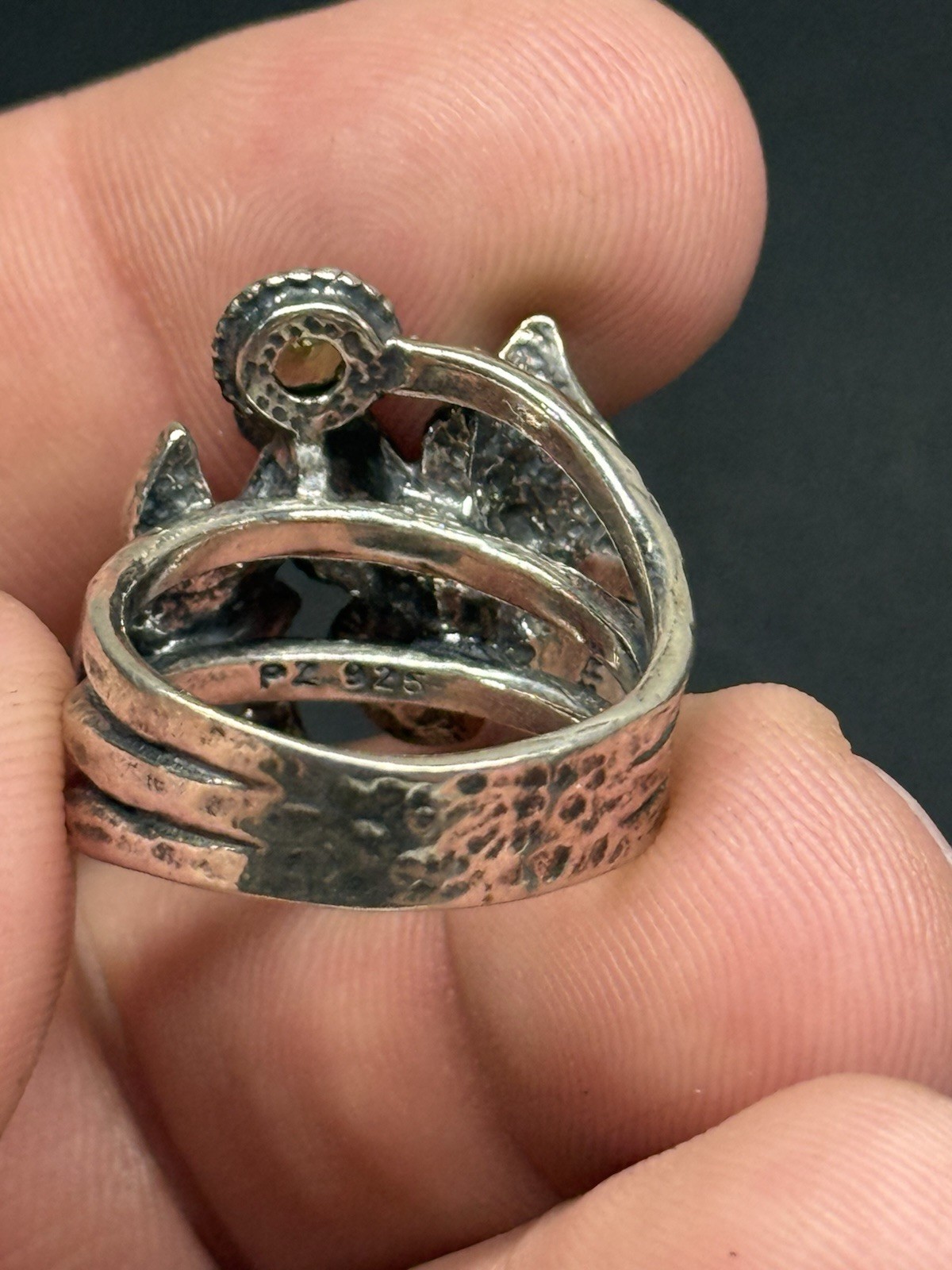 Paz Creations PZ Sterling Silver 925 Peridot Butterfly Ring Made in Israel Sz 8