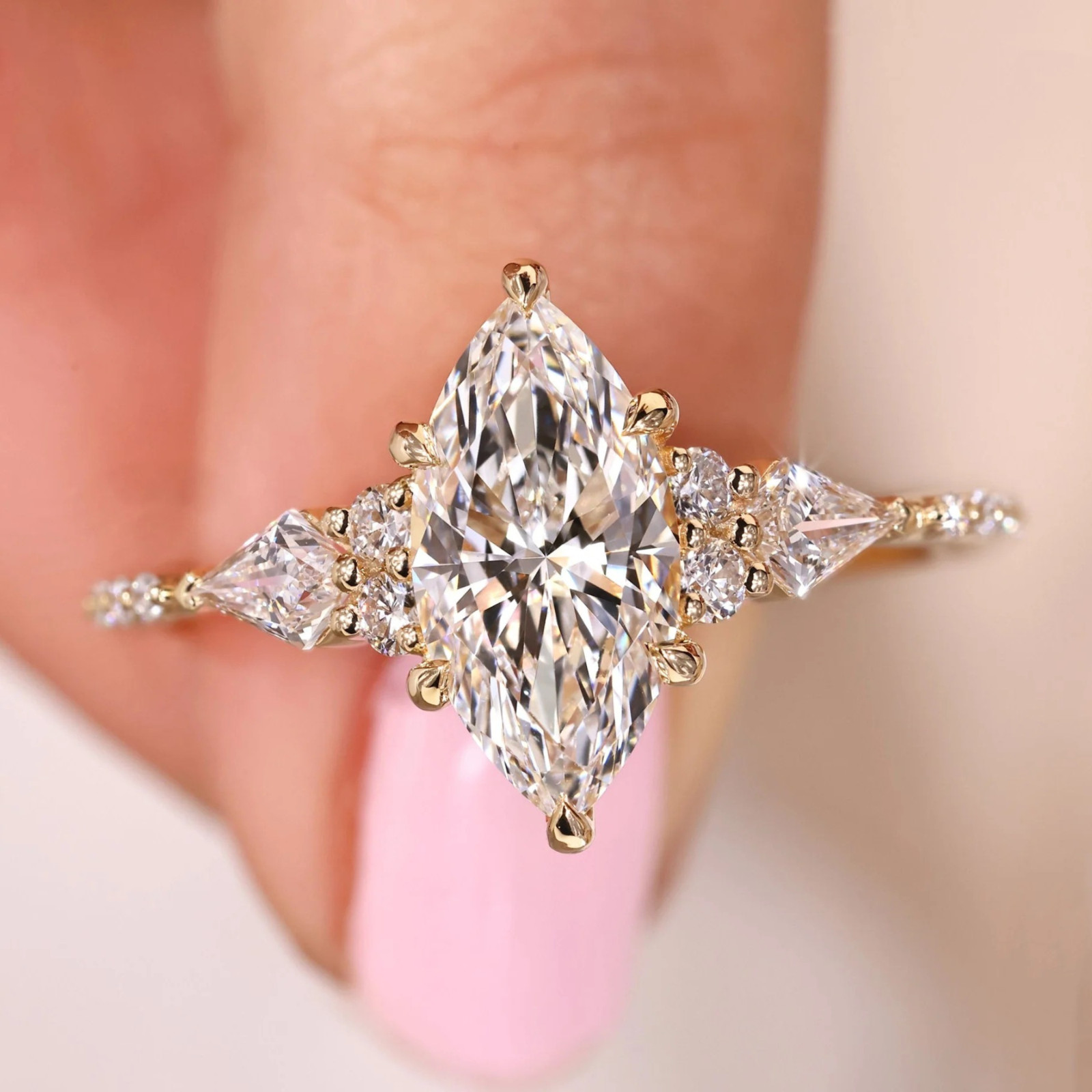1.50 CT Marquise Lab Grown Diamond Engagement Ring | 14k Yellow Gold VVS VS