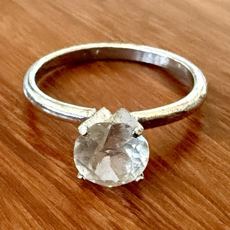 Vintage 90’s Silver Prong Clear Round Cubic Zirconia Solitaire Ring – Approx 6.5