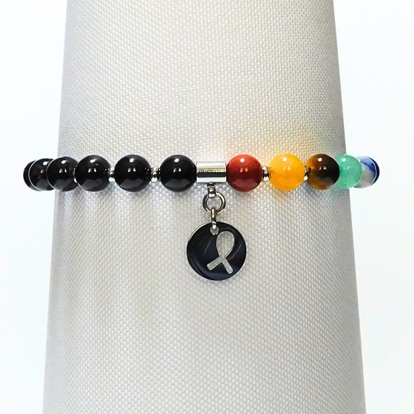 Black Tourmaline Steel Cancer Support Bracelet Chakra Healing Minimalist Design