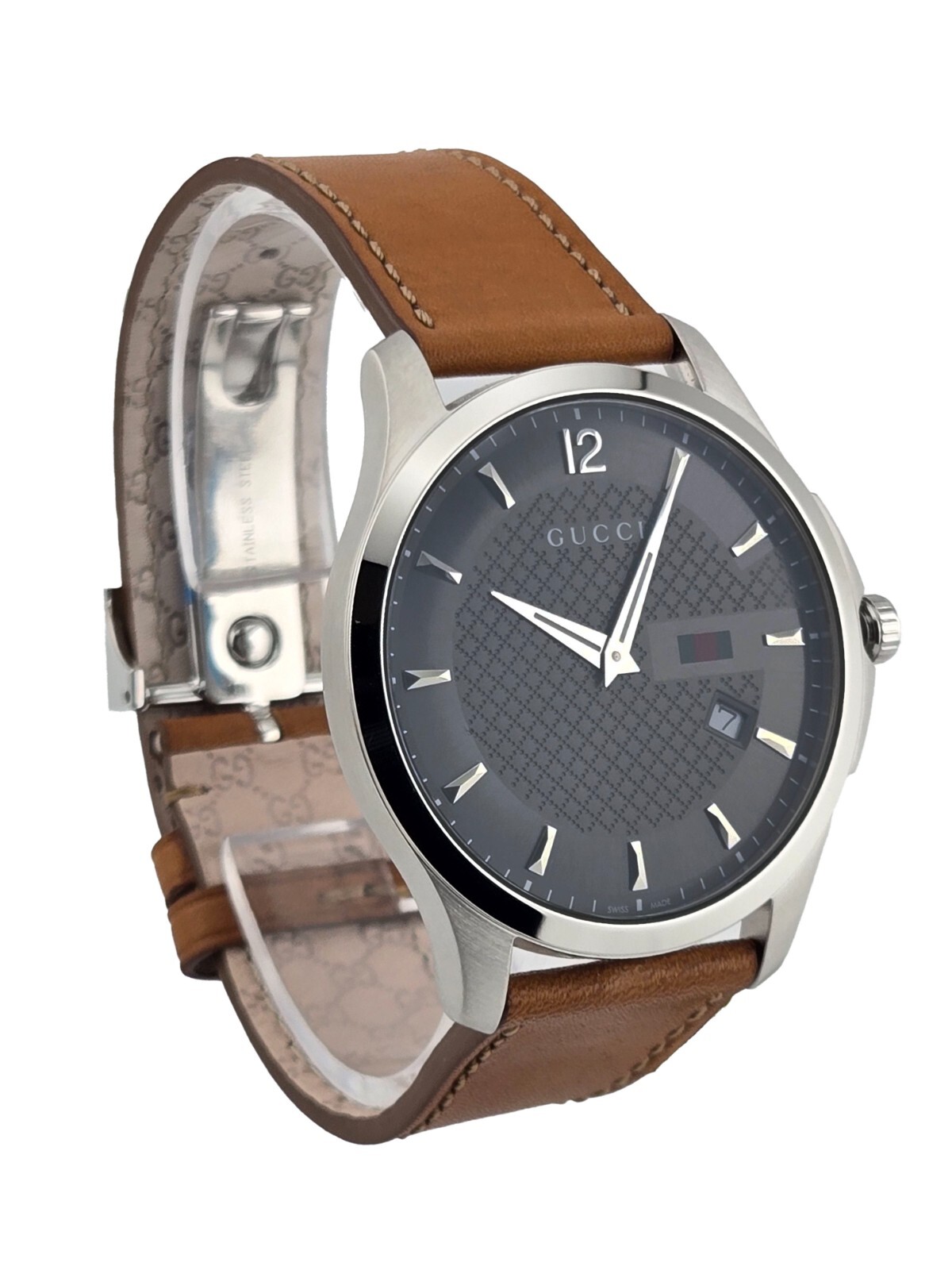 Gucci G-Timeless YA126302 Dark Gray Dial Leather Band Men’s Watch