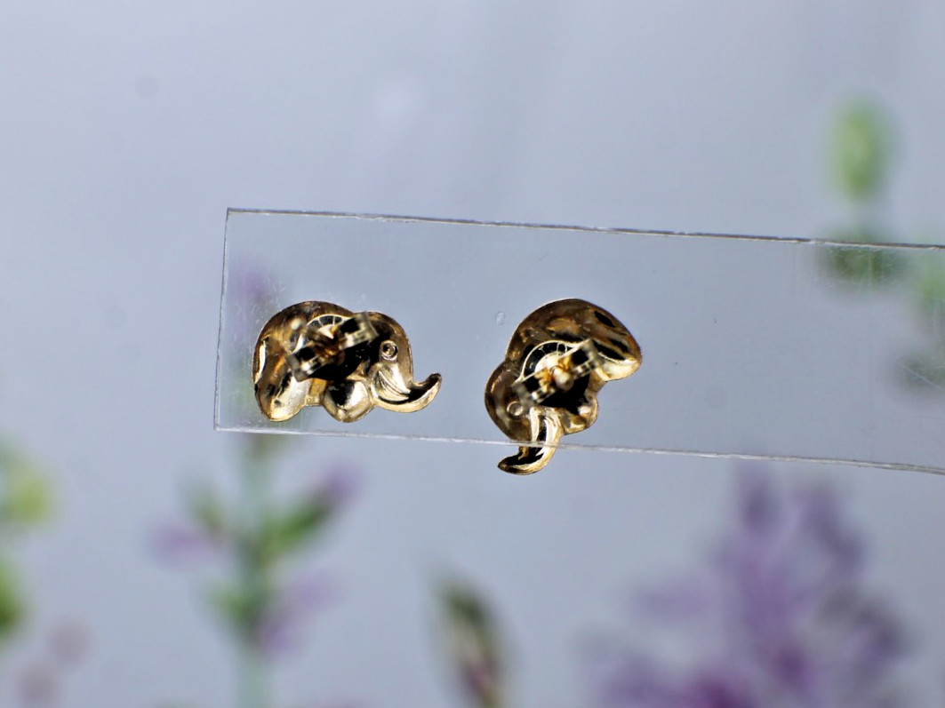 Solid 14K Yellow Lucky Elephant Stud Earrings Pachyderm Posts Kids Adults