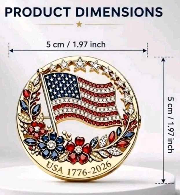 Patriotic USA 1776-2026 Independence Day Flag Flowers Brooch Pin Red White Blue