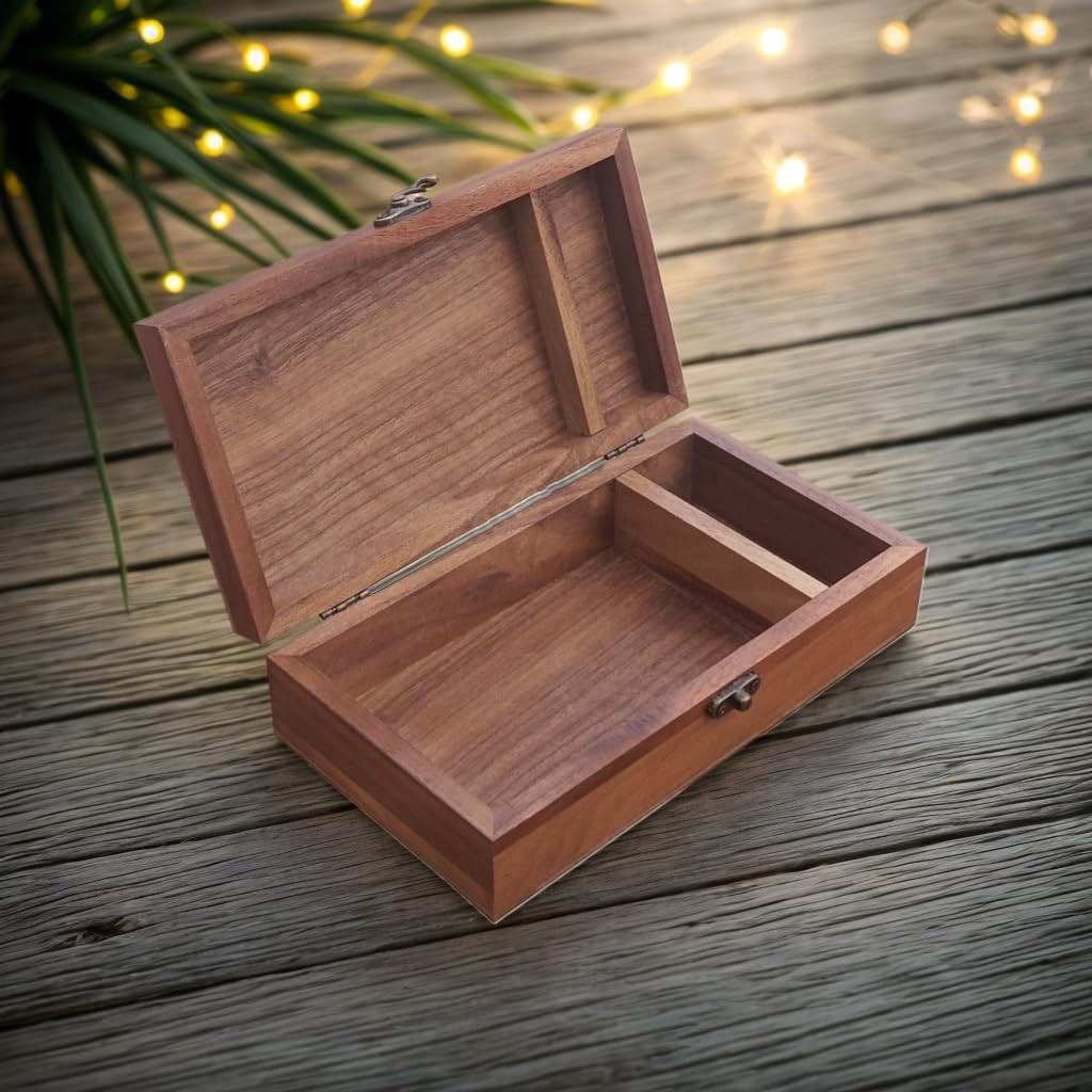 Walnut Handmade Walnut Partition Wooden Box for Keepsakes, Photos, Jewelry Ring