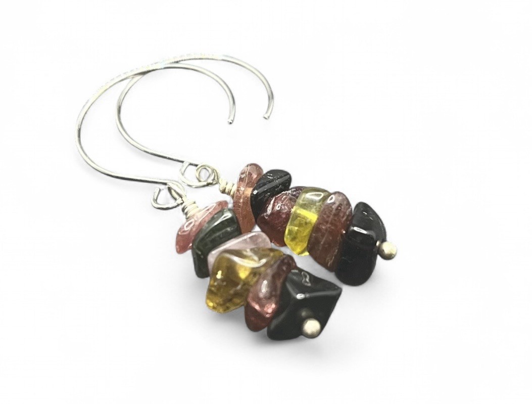 Tourmaline (Multi-Color) Black, Green, & Pink Genuine Stone Handmade Earrings