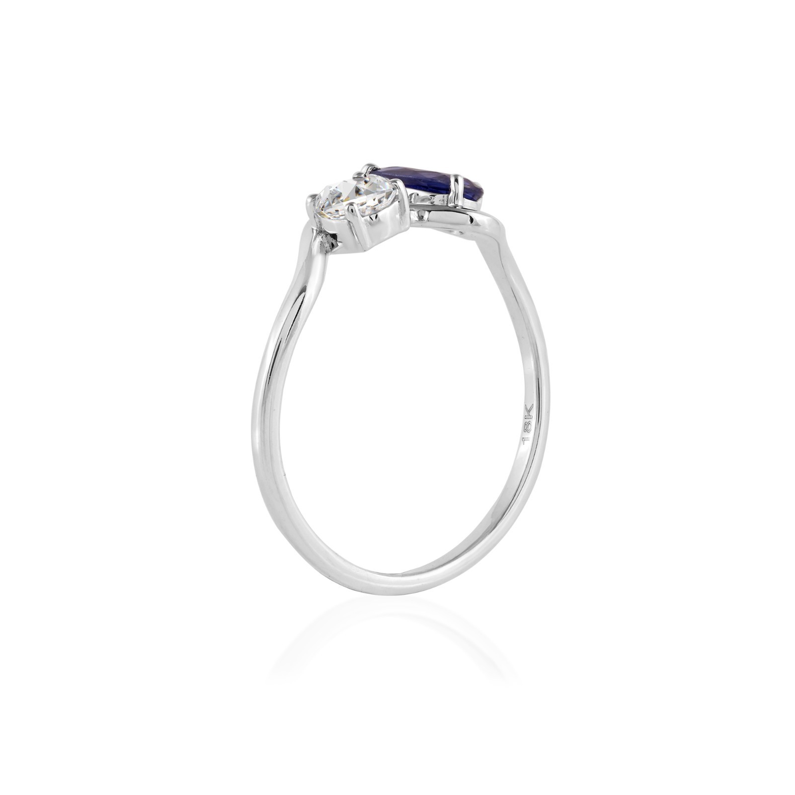 Natural Diffused Pear Blue Sapphire & Round Aquamarine 14K Gold Wave Band Ring
