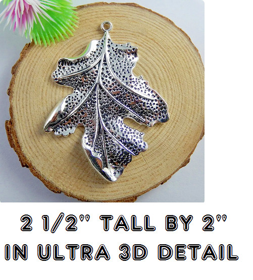 X LARGE OAK TREE LEAF MAPLE LEAVES Pendant On 22″ 925 Sterling Silver Necklace