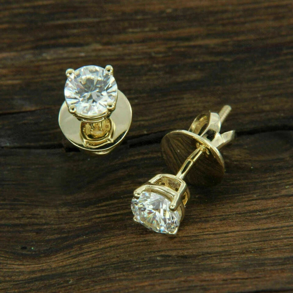 1Ct Round Cut Simulated Diamond Solitaire Stud Earrings 14K Yellow Gold Plated