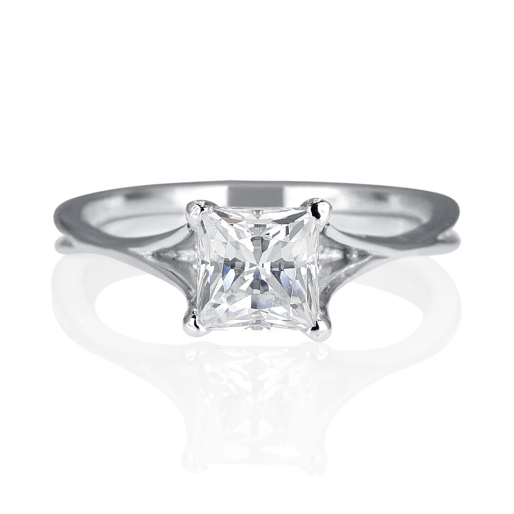 1/2 Carat G-H/SI1 Genuine Diamond Engagement Ring Princess Cut 14K White Gold