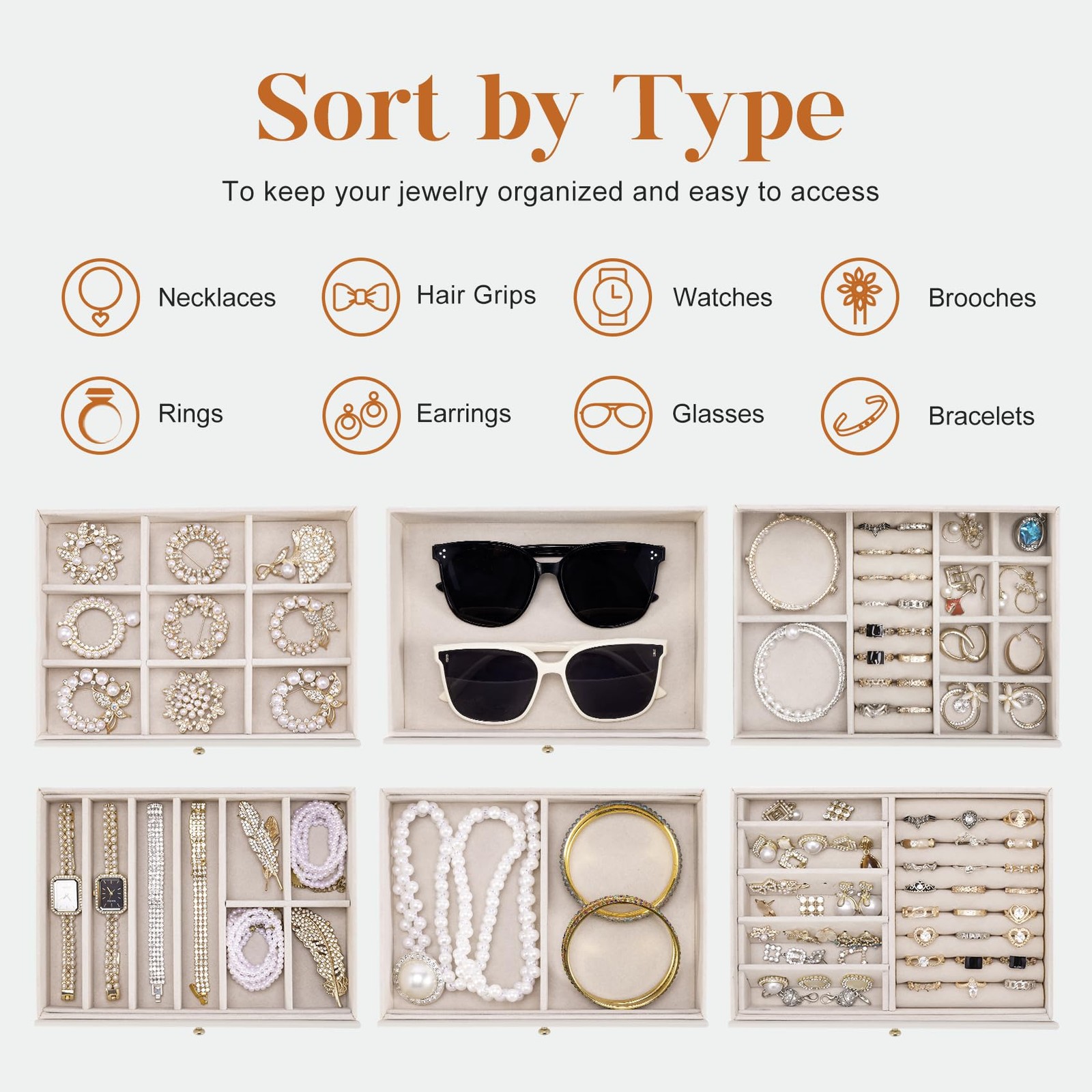 Dajasan Large Jewelry Organizer Box, Boxes for Women Girls, Beige