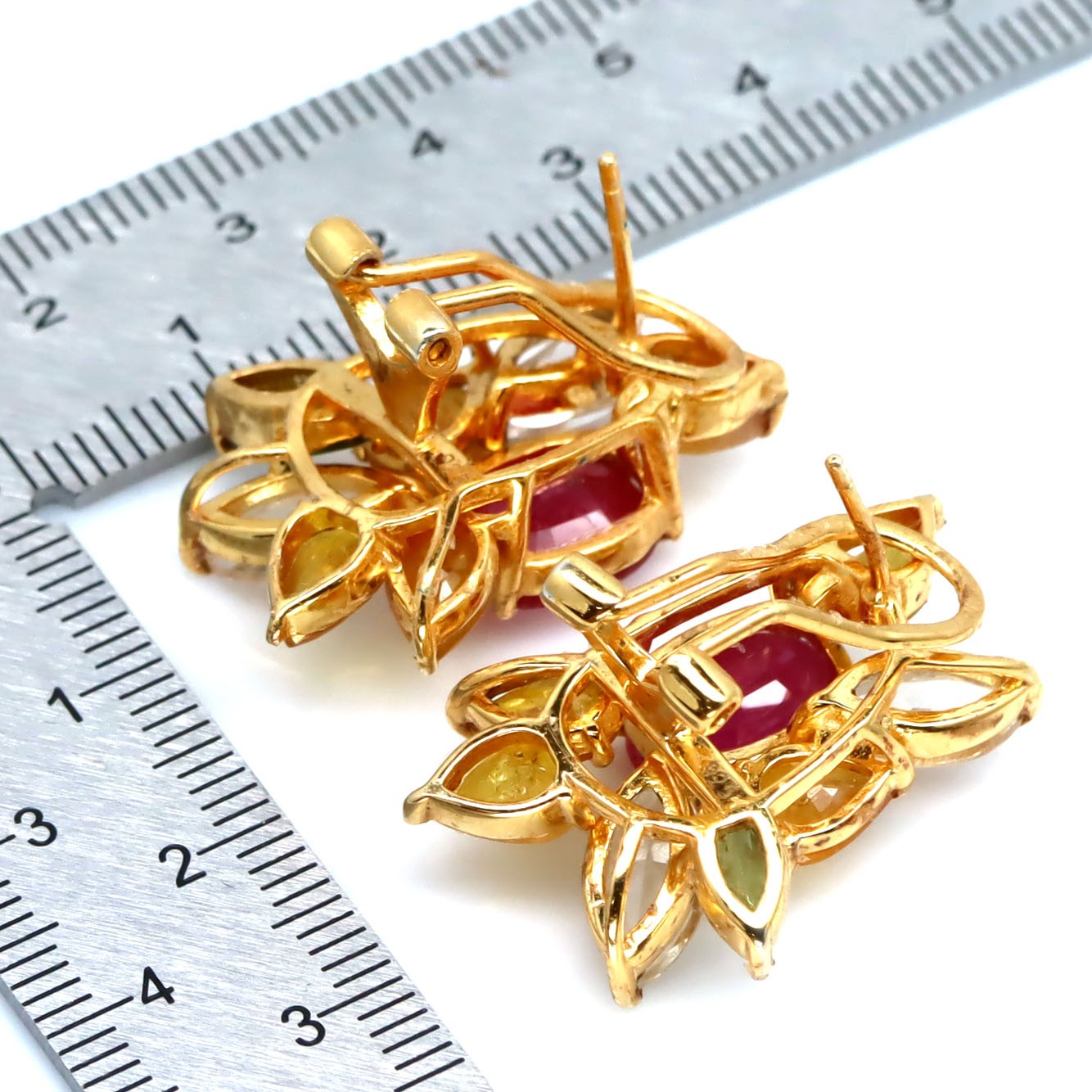Thai Handmade 7 x 10 mm. Pink Ruby, Topaz & Sapphire Earrings