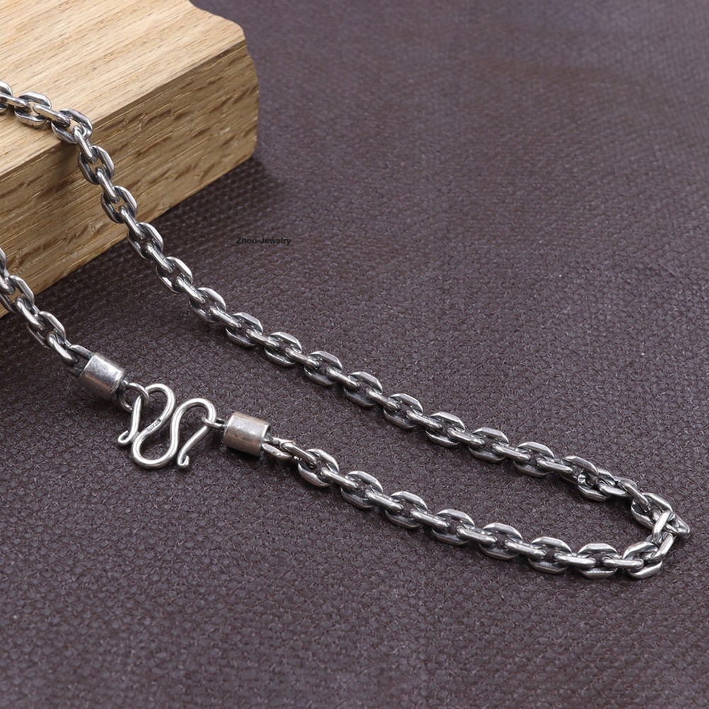Real Silver Jewelry Necklace 925 Sterling Silver 4mm Cable Link Chain 25.6inch