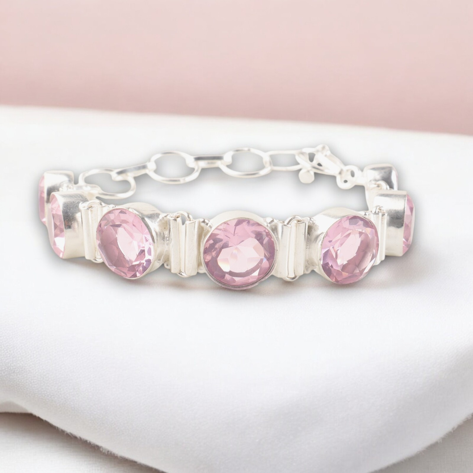Pinkie Bracelet Morganite Natural Gemstone 925 Sterling Silver Handmade bracelet