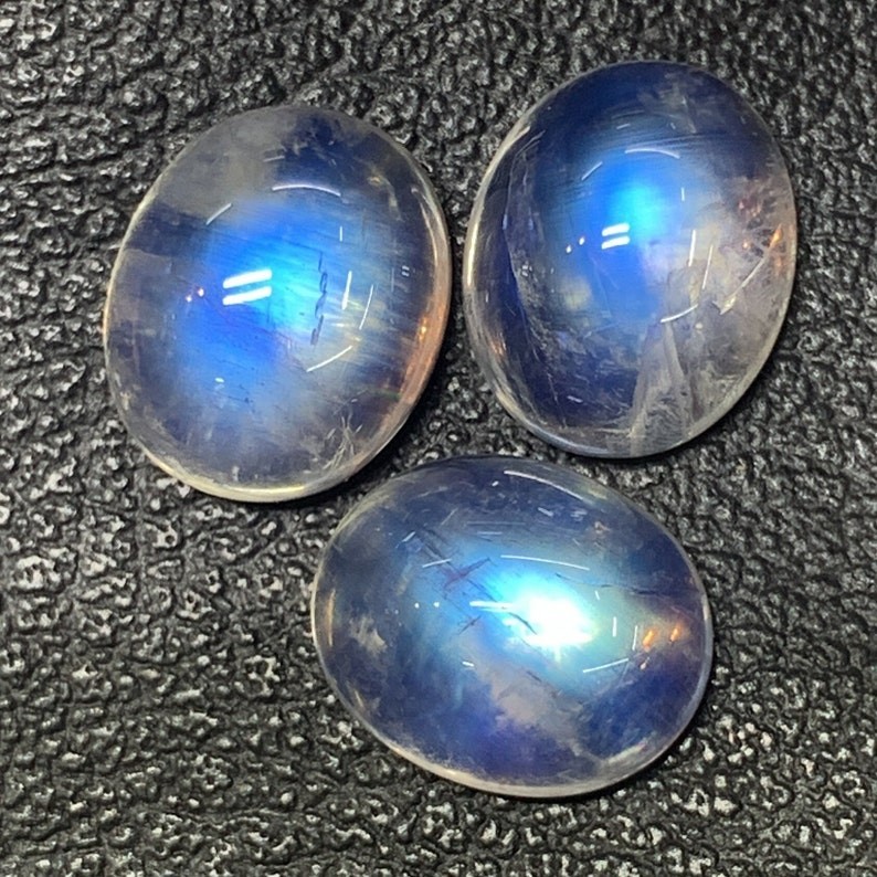 AAAAAA Quality Rainbow Moonstone Blue Fire Oval Shape Cabochon Size 10X12 MM