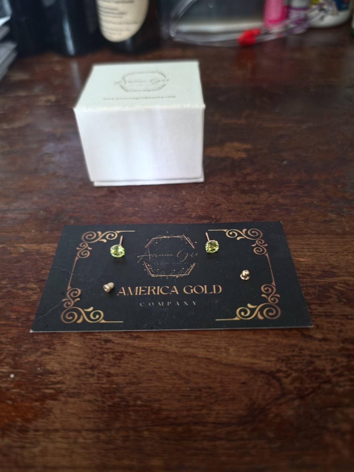 America Gold Company Gold Tone Round Green Crystal Stud Earrings Butterfly