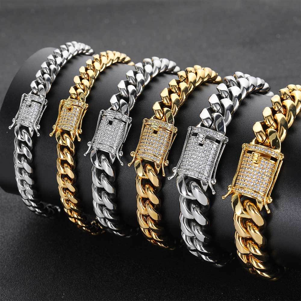 Miami Cuban Chain with 1 Carat CZ Buckle 18k Gold-plated Stainless Steel Jewelry