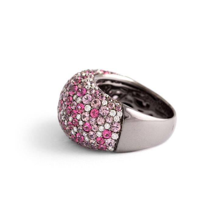 Simulated 6.45 TCW Round Cut Multi Color Sapphire Pave Set Dome Ring For Woman