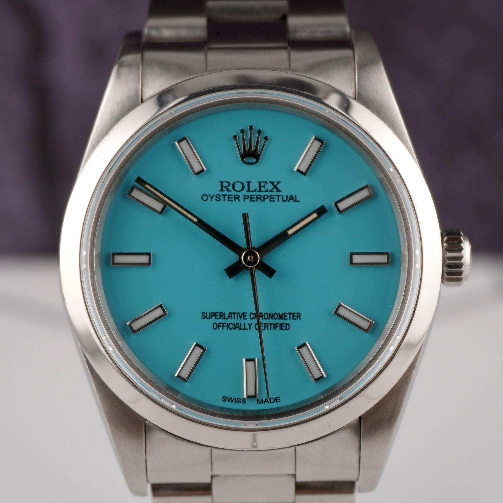 Rolex 34mm Oyster Perpetual Stainless Steel Baby Blue Dial Watch 14000