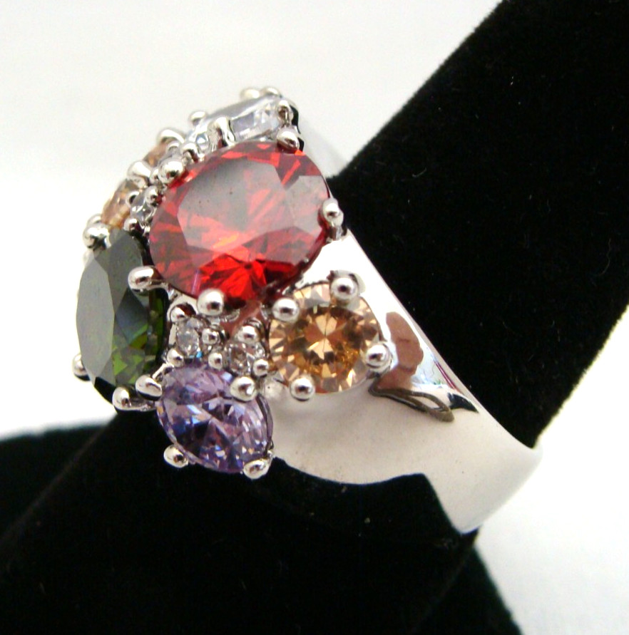 NVC Silver Tone Ring With Multicolored Rhinestones Size 8