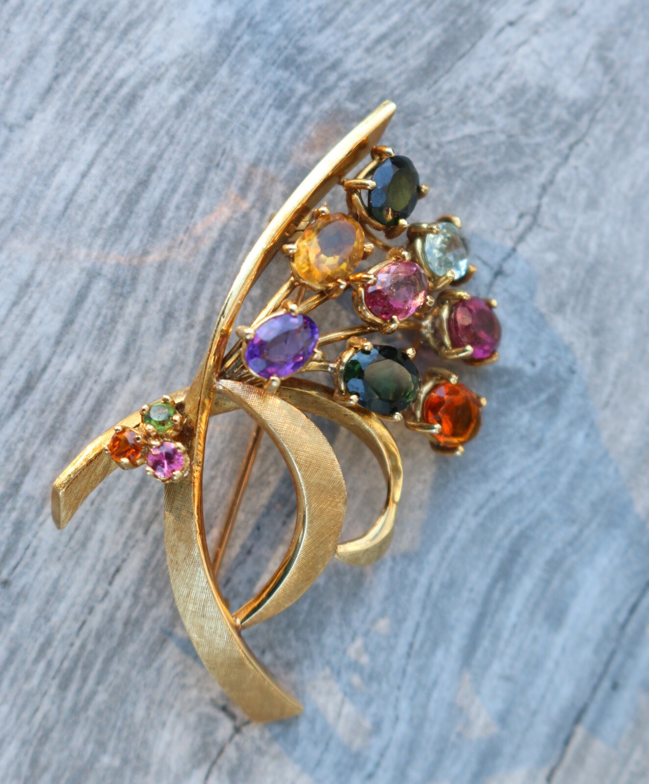 Gorgeous Vintage 18kt 750 Yellow Gold Amethyst, Citrine Bundle Pin Brooch 13.0 G