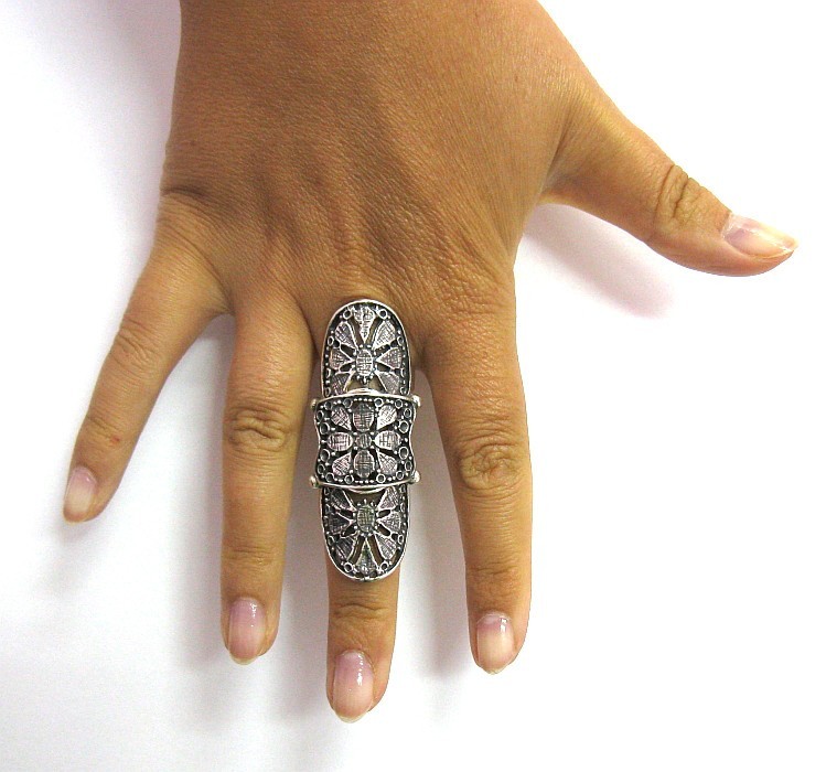 Long Extravagant Sterling Silver Triple Ring Stamped Solid 925 Handmade