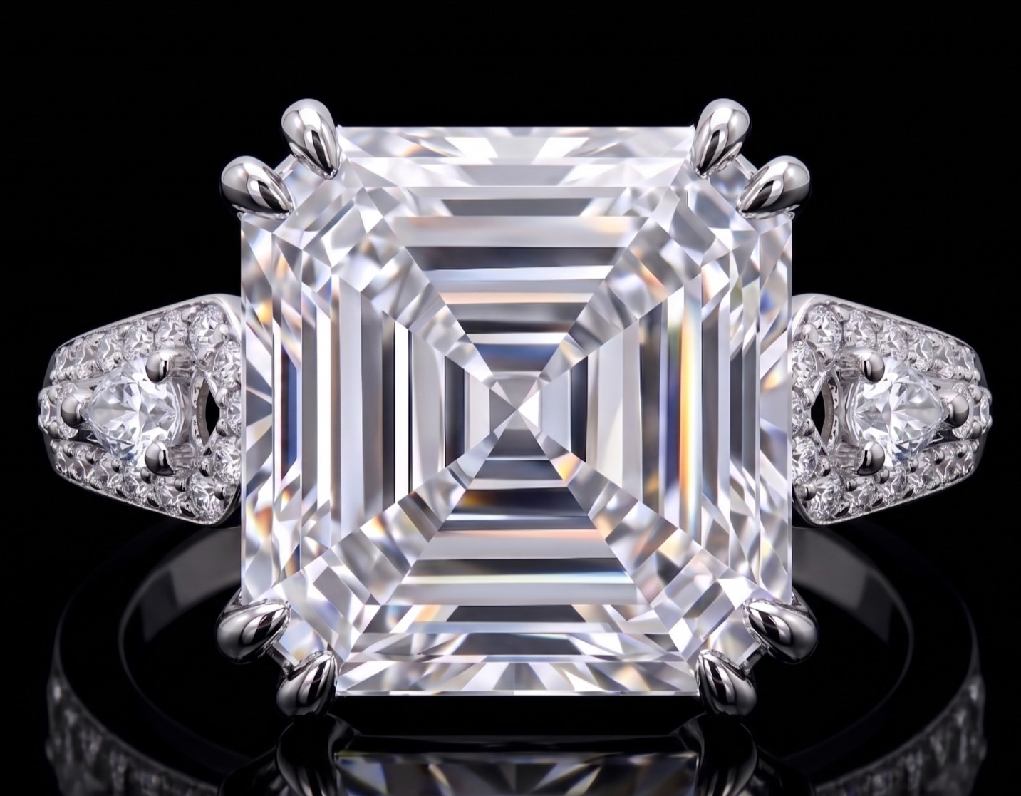 RARE 8.60 Ct Certified Asscher Cut White Natural Diamond Ring White Gold Finish