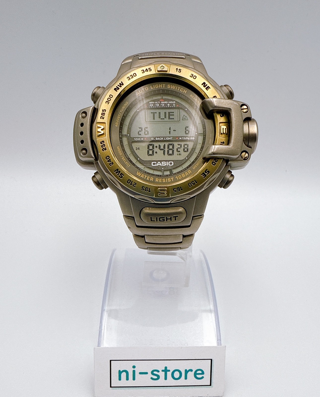 CASIO PRO TREK PRT-4000 Full Titanium Watch Triple Sensor wrist 6.3in – Rank B+