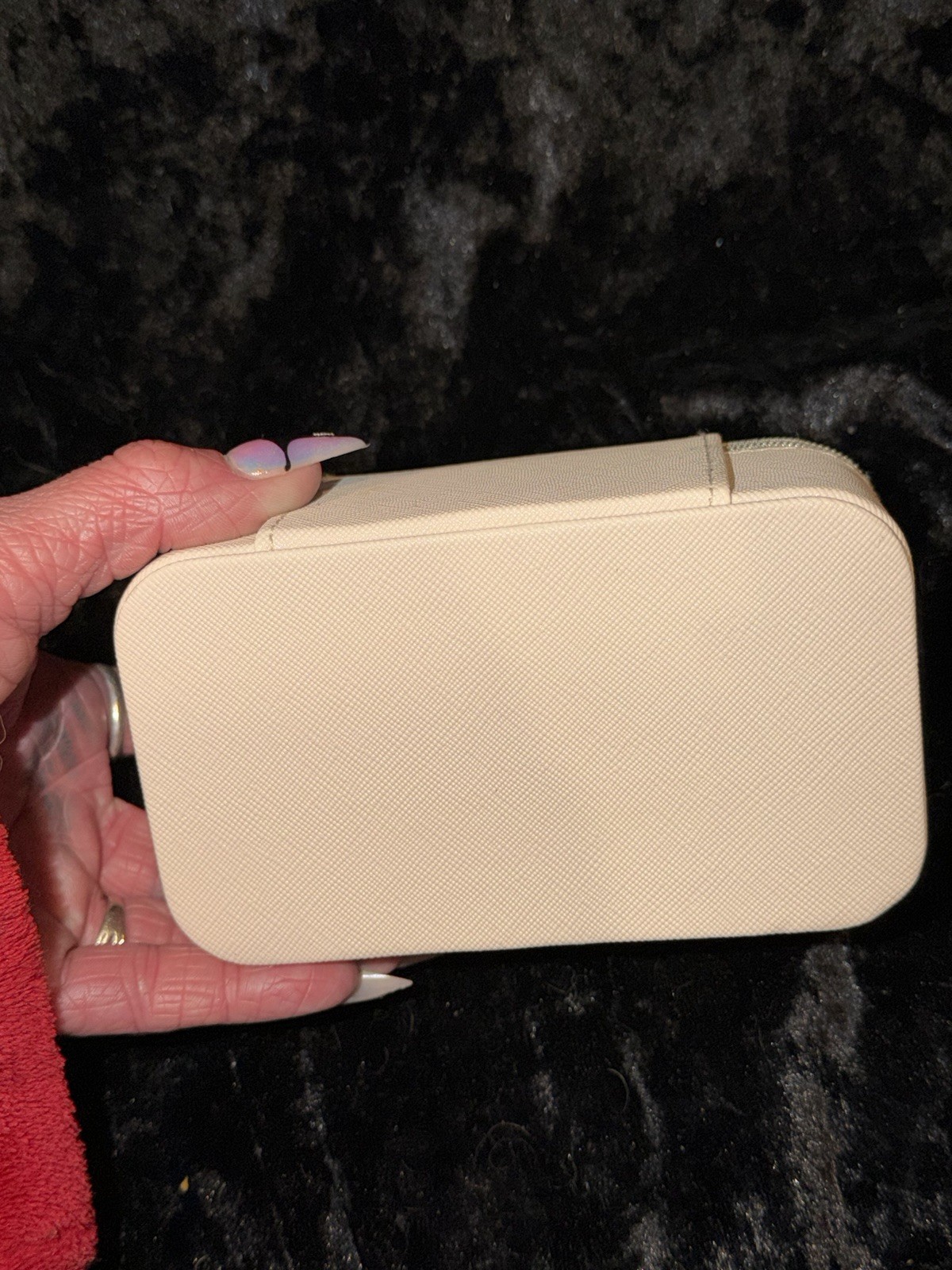 Nordstrom Beige Zip-Around Faux Leather Travel Jewelry Case Velvet Lined