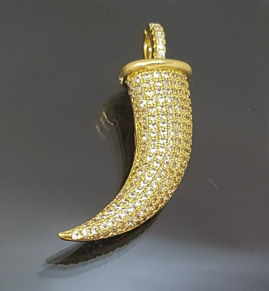 2Ct Round Cut Diamond Italian Horn Pendant 14K Yellow Gold Plated Free Chain
