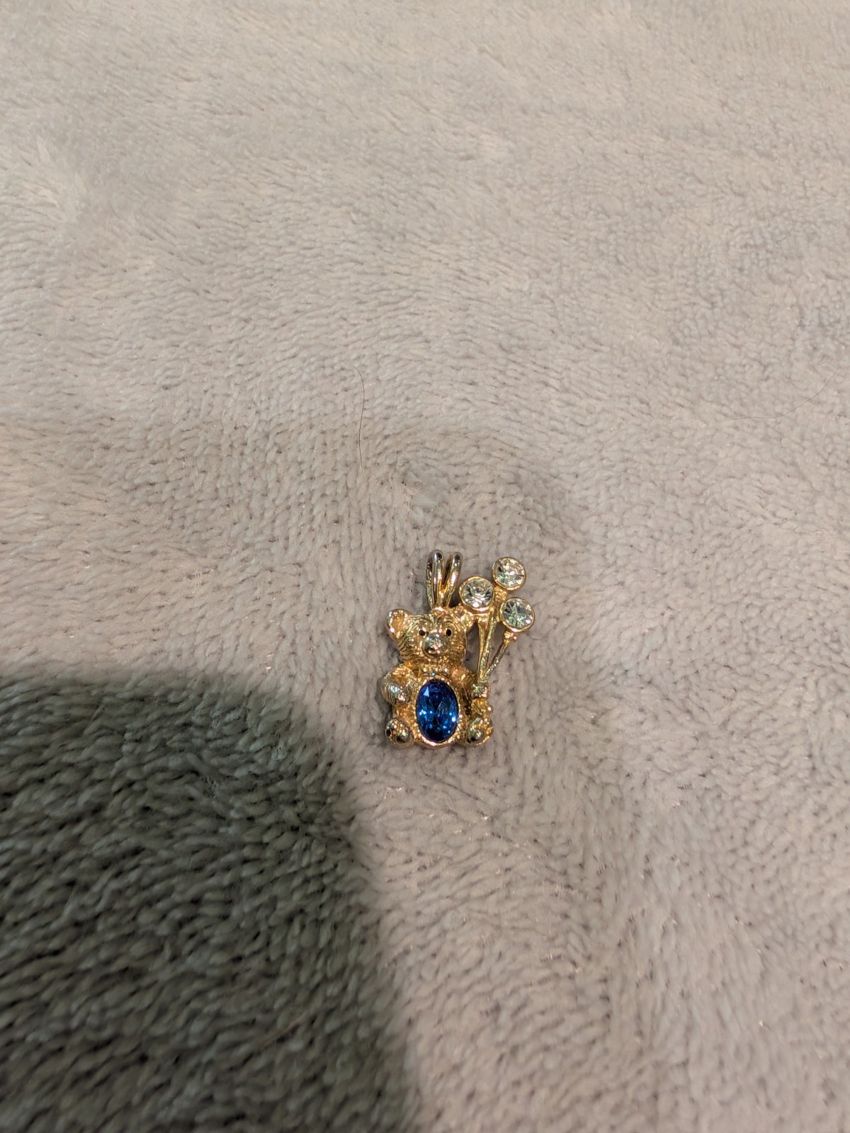 Ladies Necklace Charm: Gold Bear with Saphire and Crystals