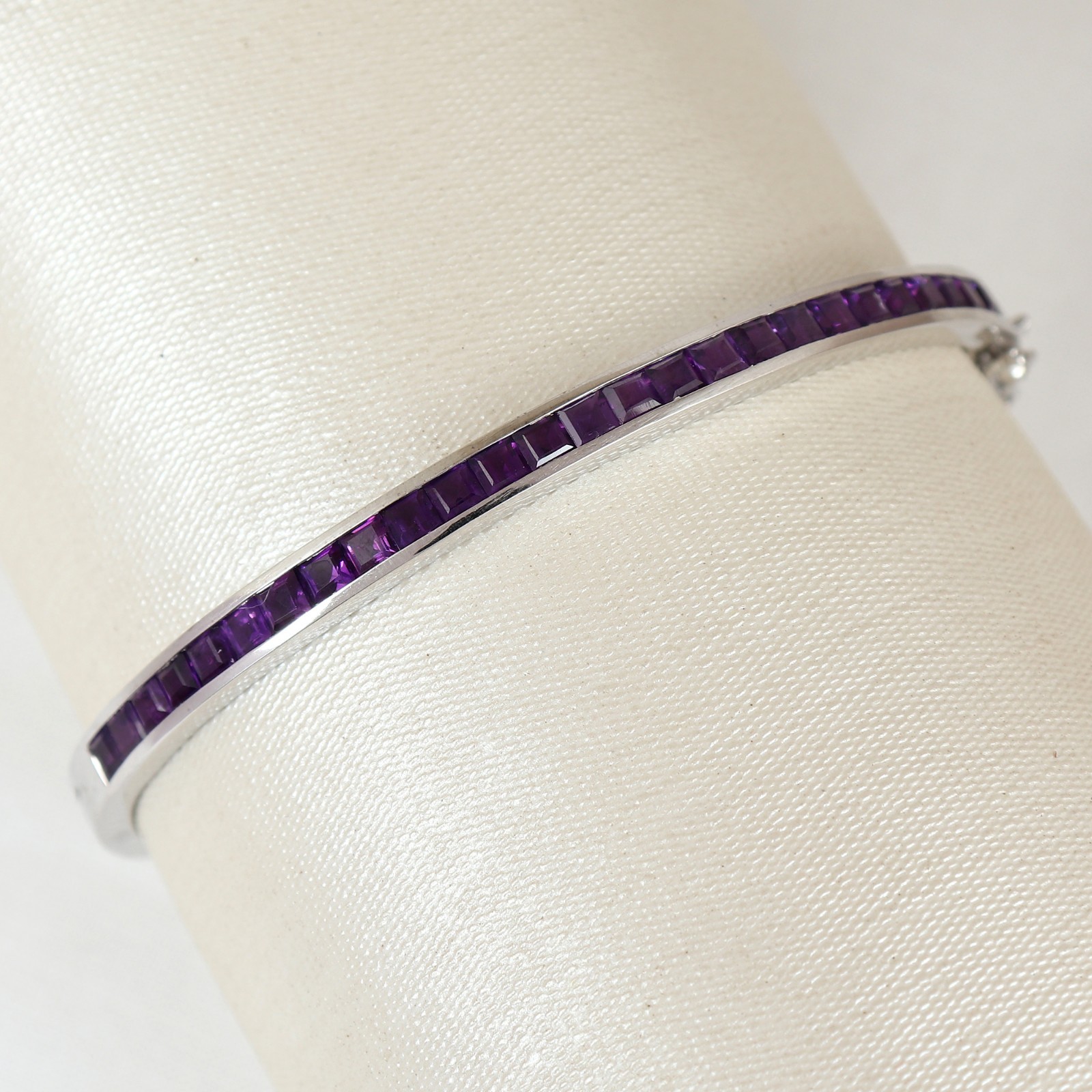 Natural Amethyst Bangle 925 Sterling Silver Square Gemstone February Birthstone
