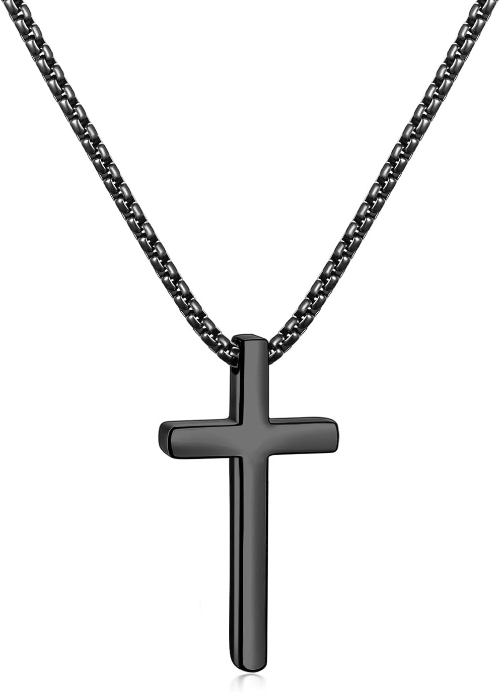 Fiusem Cross Necklace for Men, Silver/Gold/Black Mens 20.0 Inches