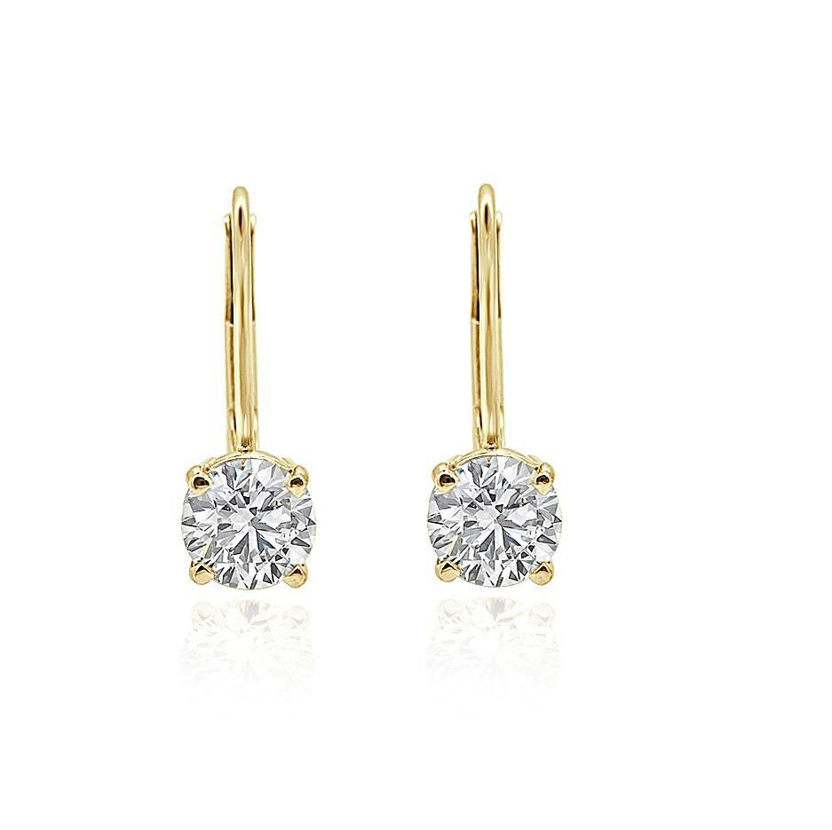 Solitaire Leverback Studs Earrings SI2 H 1.01 Ct Natural Diamond 14K White Gold