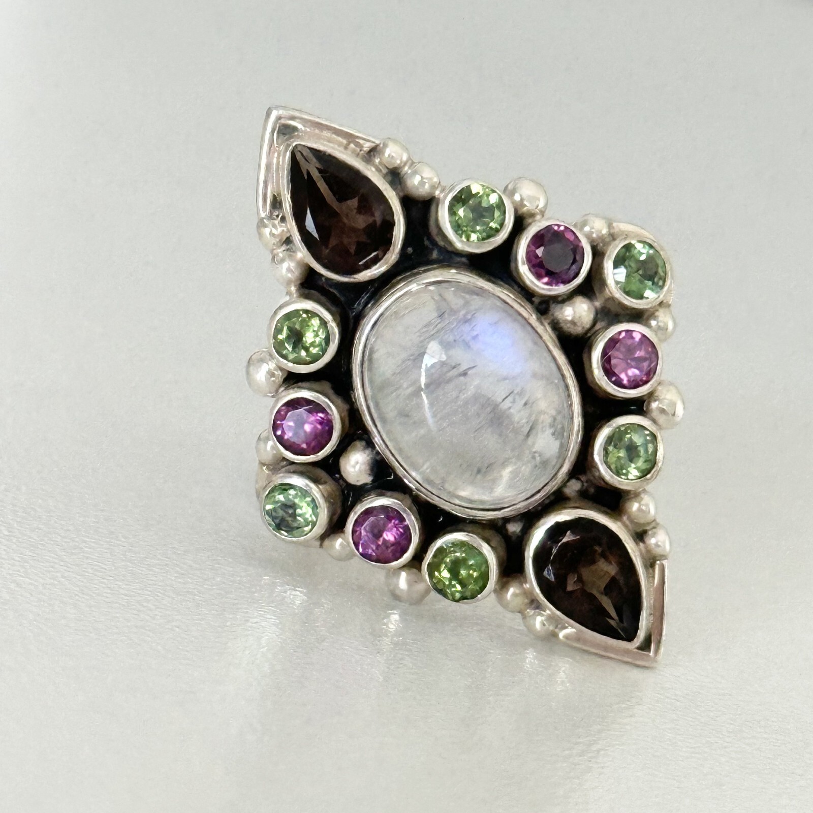 Nicky Butler Vintage Sterling Silver Moonstone Tourmaline Quartz Ring Size 5