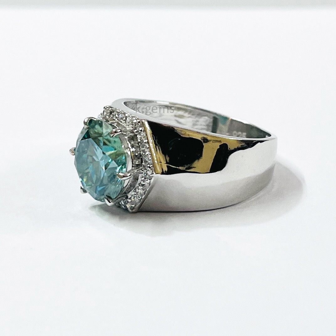 5 Ct Blue Treated Diamond Ring in 925 Sterling Silver Heavy Design Certified !