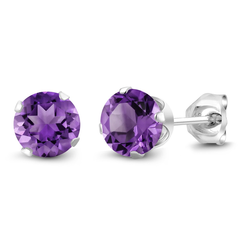 February Birthstone Purple Amethyst Stud Earrings 6mm 1.50 cttw in 925 Silver