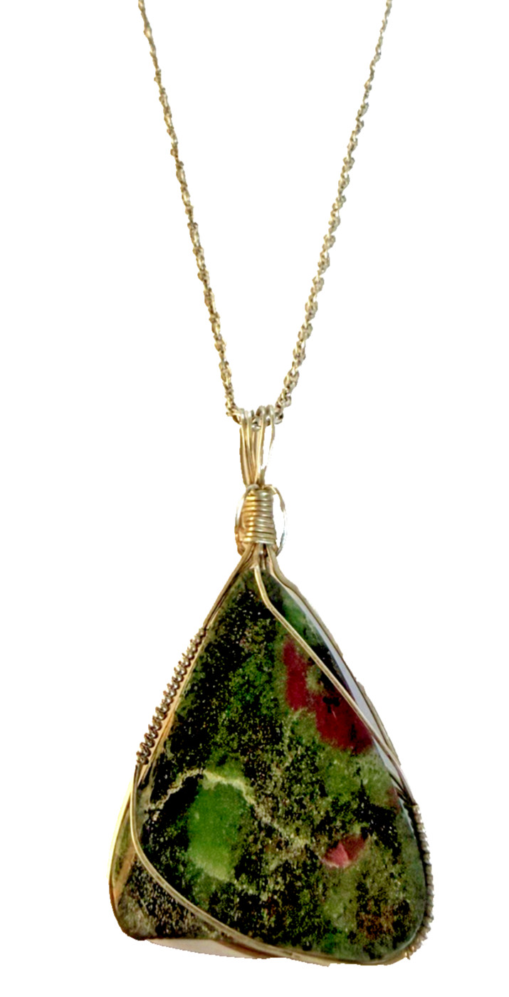 Sterling Silver and Natural Ruby Zoisite Gemstone Artisan Pendant & Necklace
