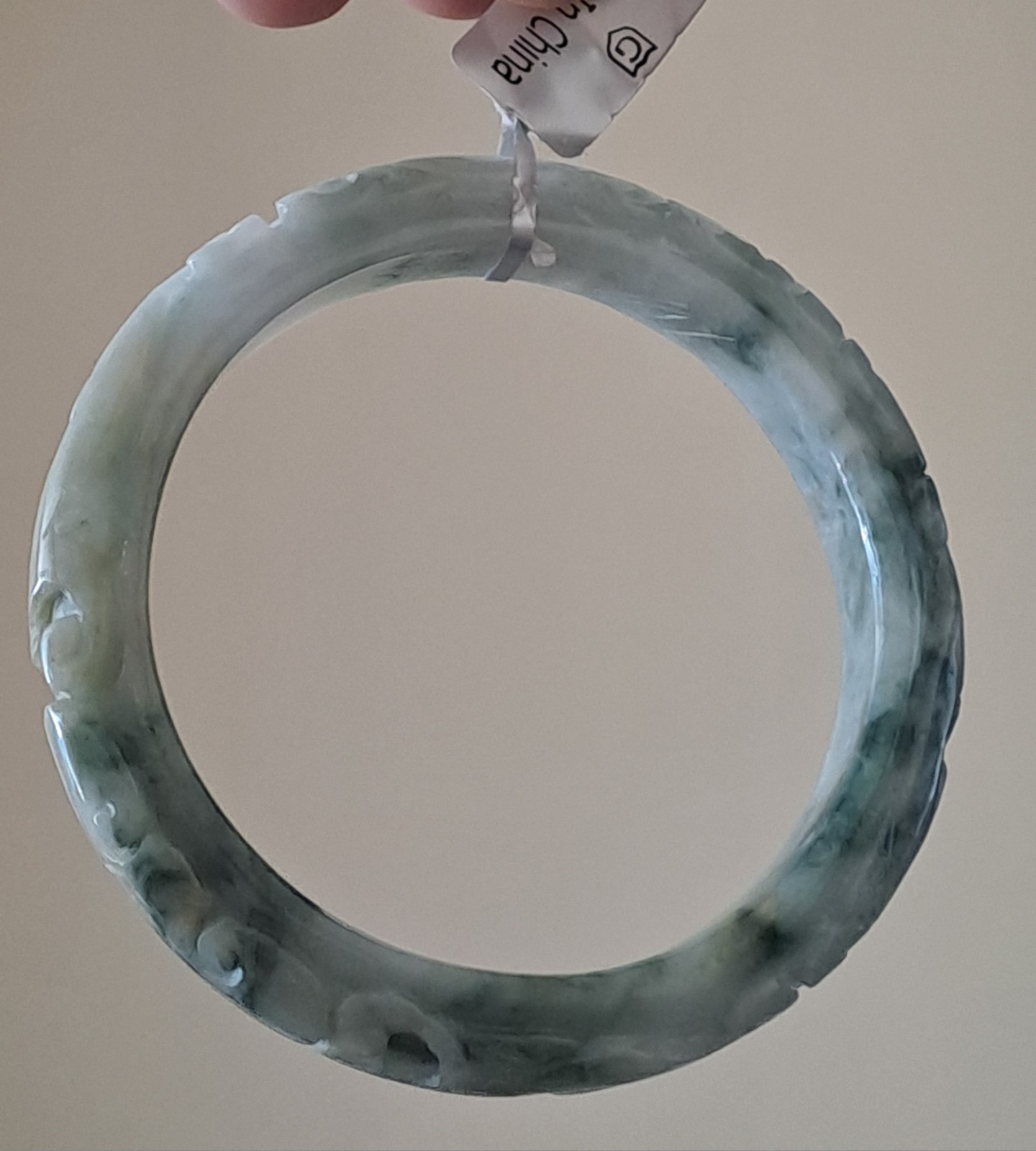BURMESE JADEITE GRADE A CERTIFIED 300CTS ” DRAGON & PHOENIX ” CARVED BANGLE