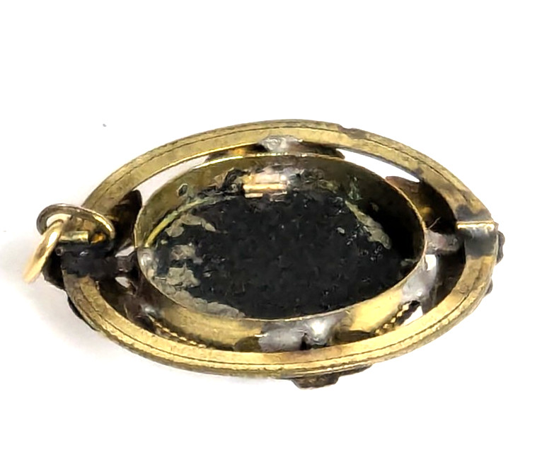 Antique Italian Pietra Dura Mosaic Inlay Floral Pendant Gold Filled Mounting