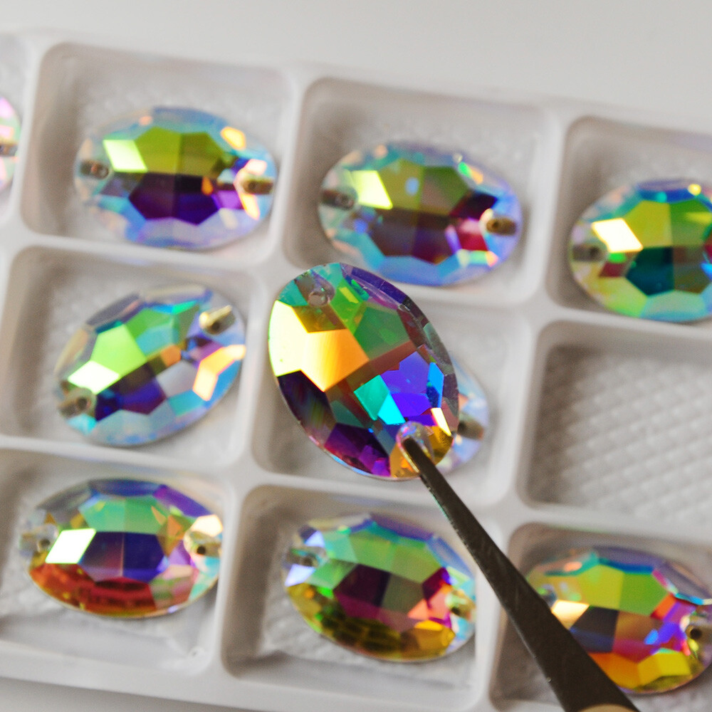 Oval Glass Sewing Strass Flat Back Sew On Crystal Loose Rhinestone for Mask DIY