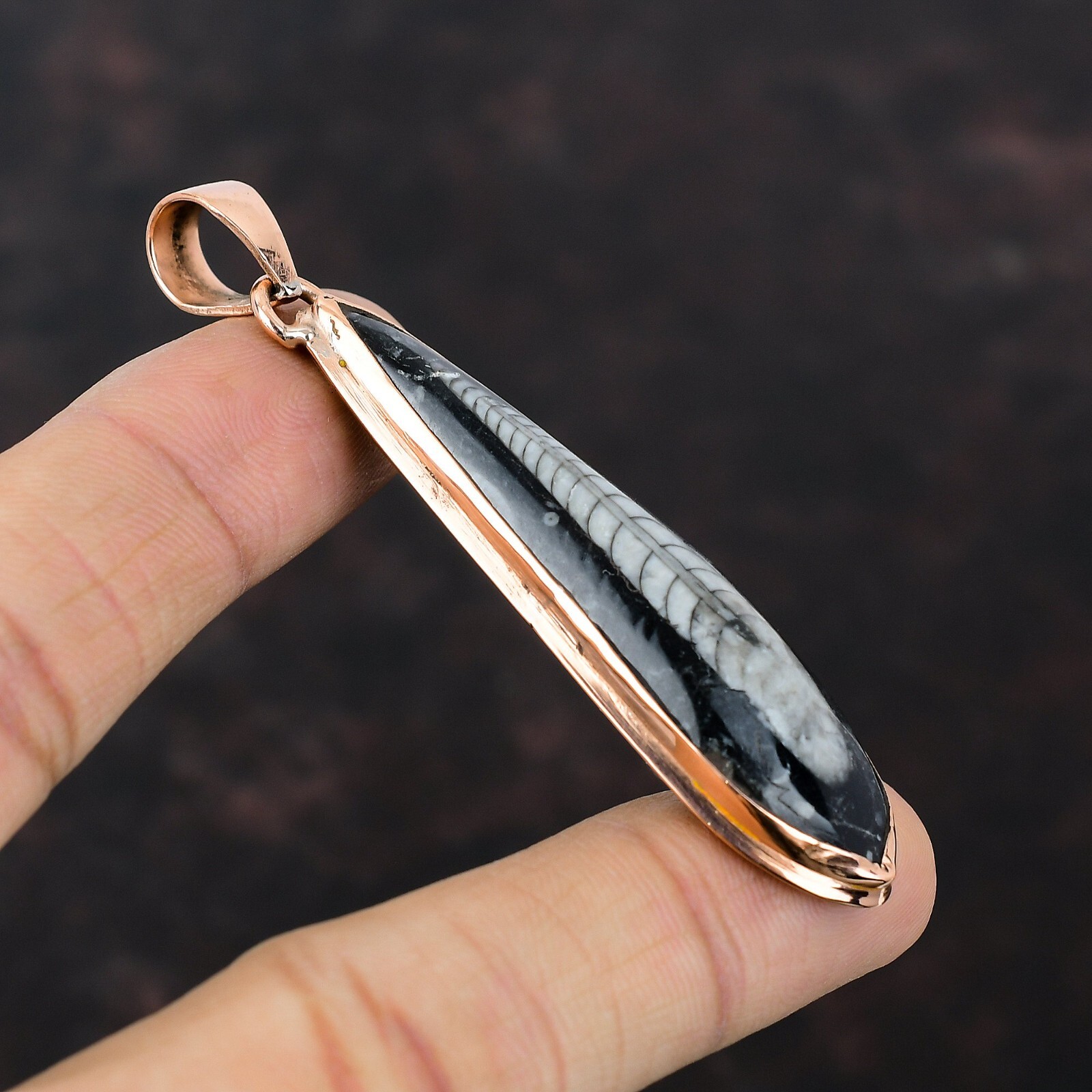 Orthoceras Fossil Pendant Copper Pendant Handmade Gemstone Jewelry Gift For Him